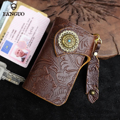 Genuine Leather Key Wallet with Card Holder & Key Chain for Men