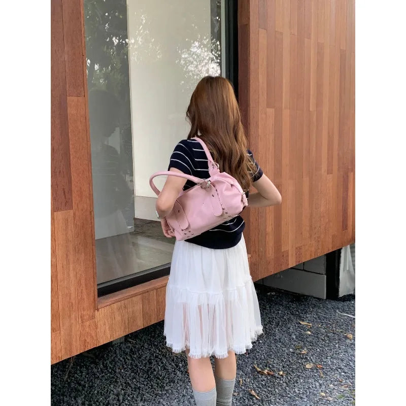 Rivet Bowling Bag – Women's Luxury PU Leather Shoulder Bag