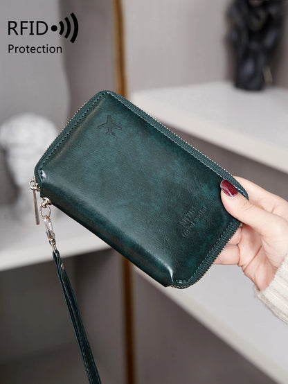 RFID Blocking Travel Passport Wallet – Retro Zip Wristlet