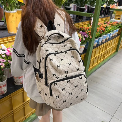 Bow Print Backpack Set – Large Capacity 3-Piece Women's Bag