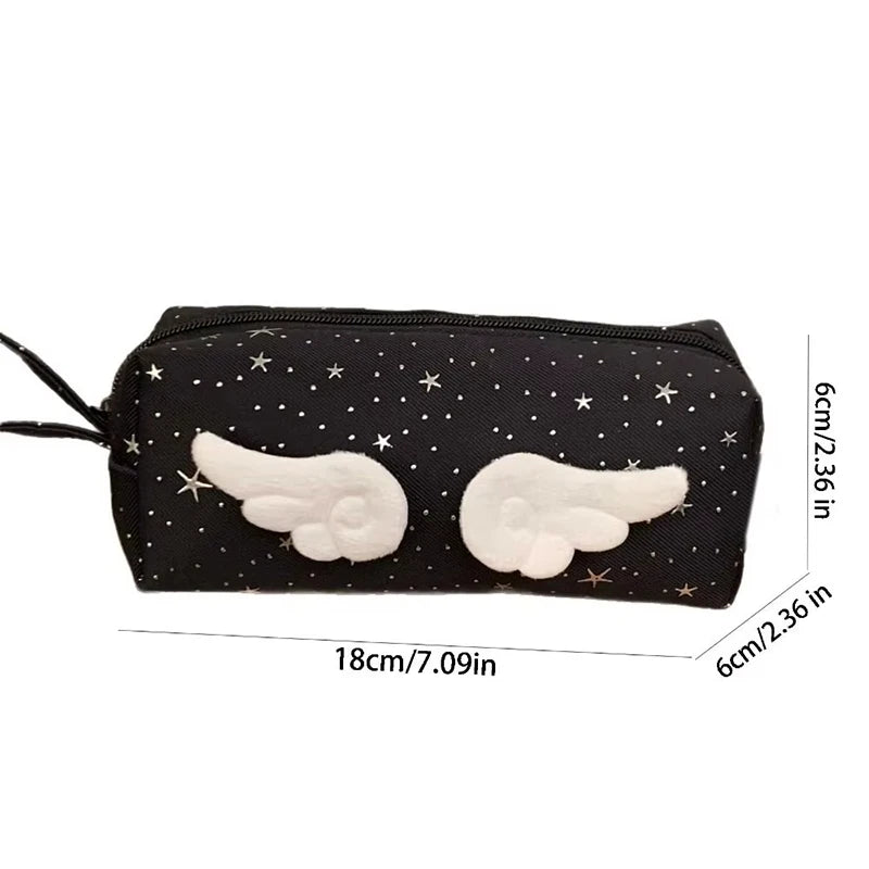 Cute 3d Wing Star Pencil Case Large Capacity Student Pen Bag Kawaii Canvas Stationery Storage