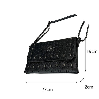 Gothic Skull Embossed PU Leather Crossbody Bag – Women's Chain Shoulder Bag