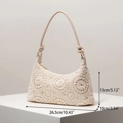 Boho Crochet Shoulder Bag – Floral Hollow-Out Summer Beach Bag