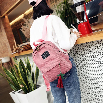 Women's Casual Corduroy Backpack – School & Travel Bag