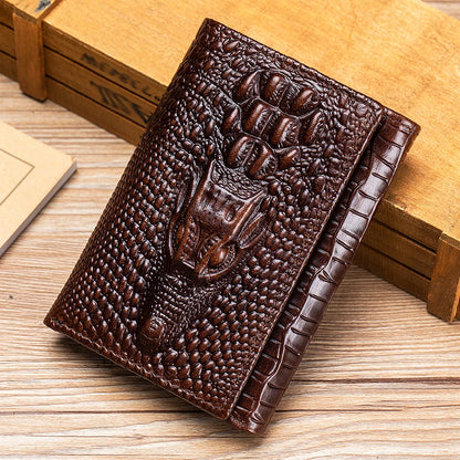 Men's Genuine Leather Crocodile Embossed Trifold Wallet