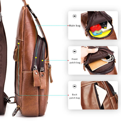 Men's Genuine Leather Chest Bag – Retro Cowhide Sling Bag