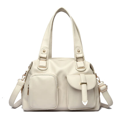 Leather Tote Handbag with Dual Front Pockets & Arrow Hardware