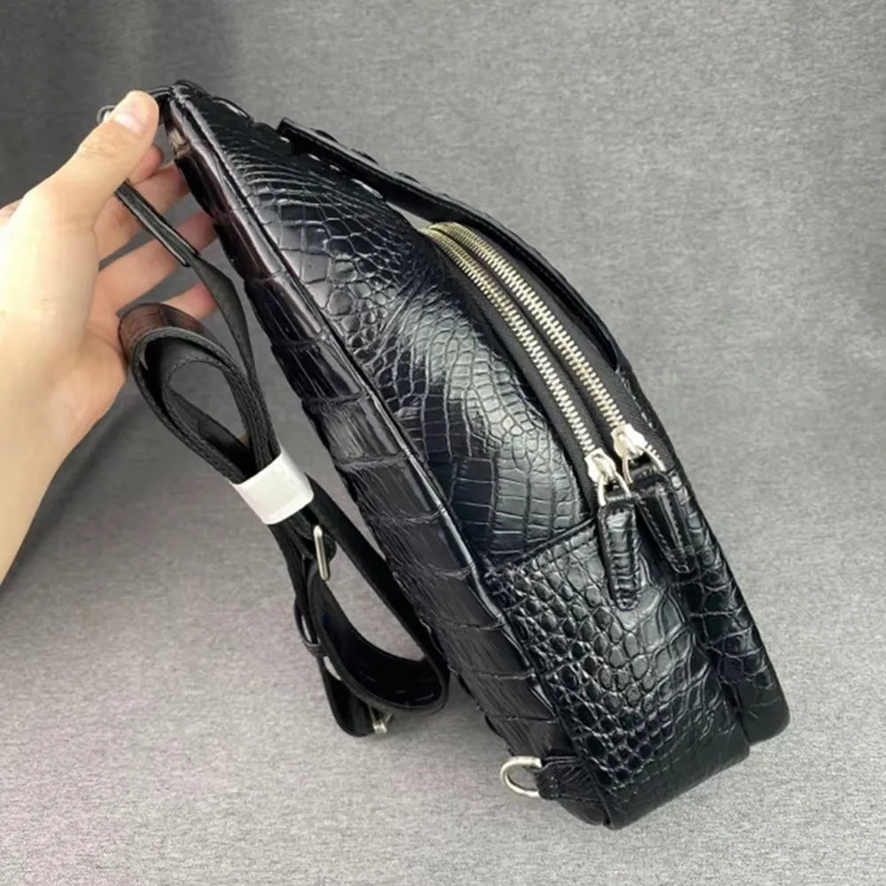 Crocodile Leather Men's Sling Chest Bag Crossbody
