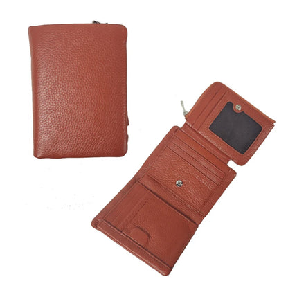 Genuine Cowhide Leather Trifold Wallet with Zipper Coin Pocket