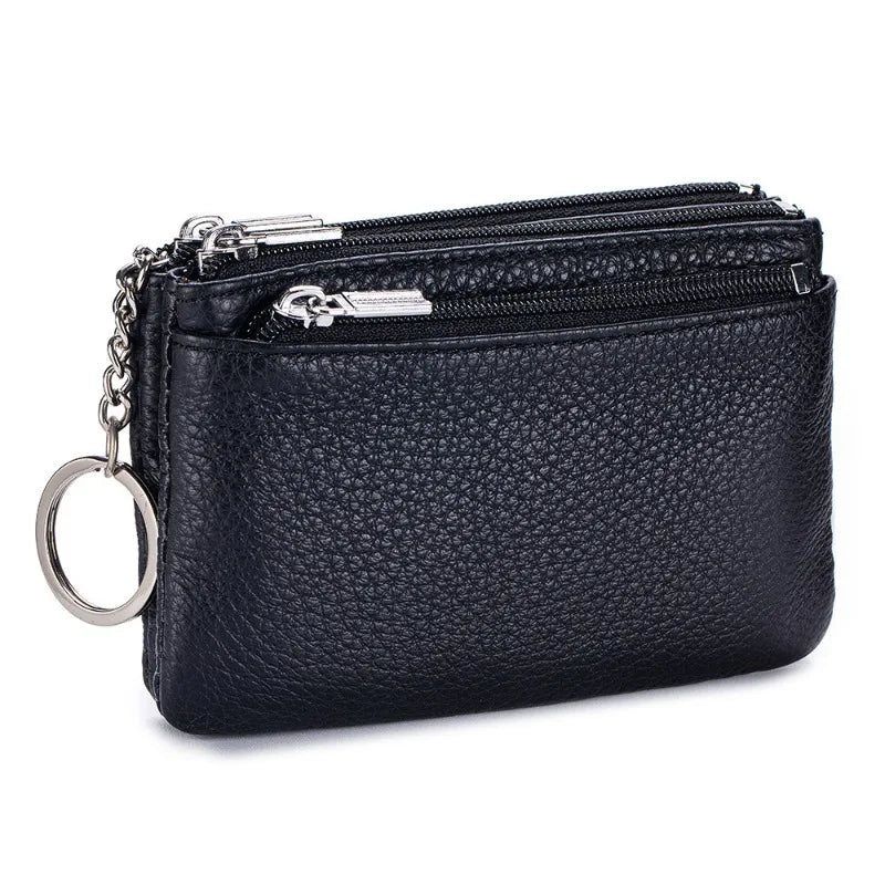 Genuine Leather Coin Purse Mini Wallet with Key Ring for Women