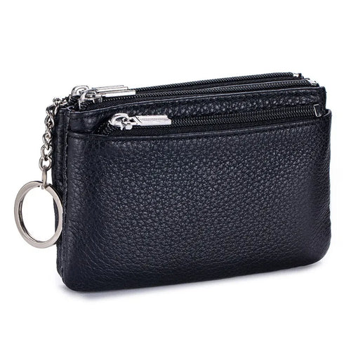 Genuine Leather Coin Purse Mini Wallet with Key Ring for Women