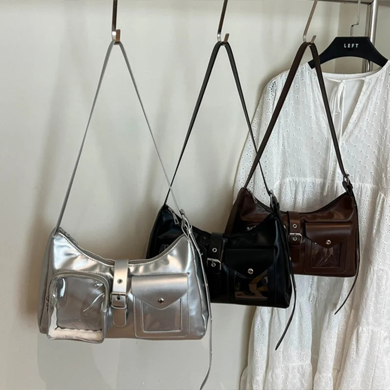 Y2K Clear Window Crossbody Bag – Multi-Pocket Shoulder Purse