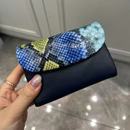 Python Pattern Genuine Leather Short Wallet & Card Holder for Women