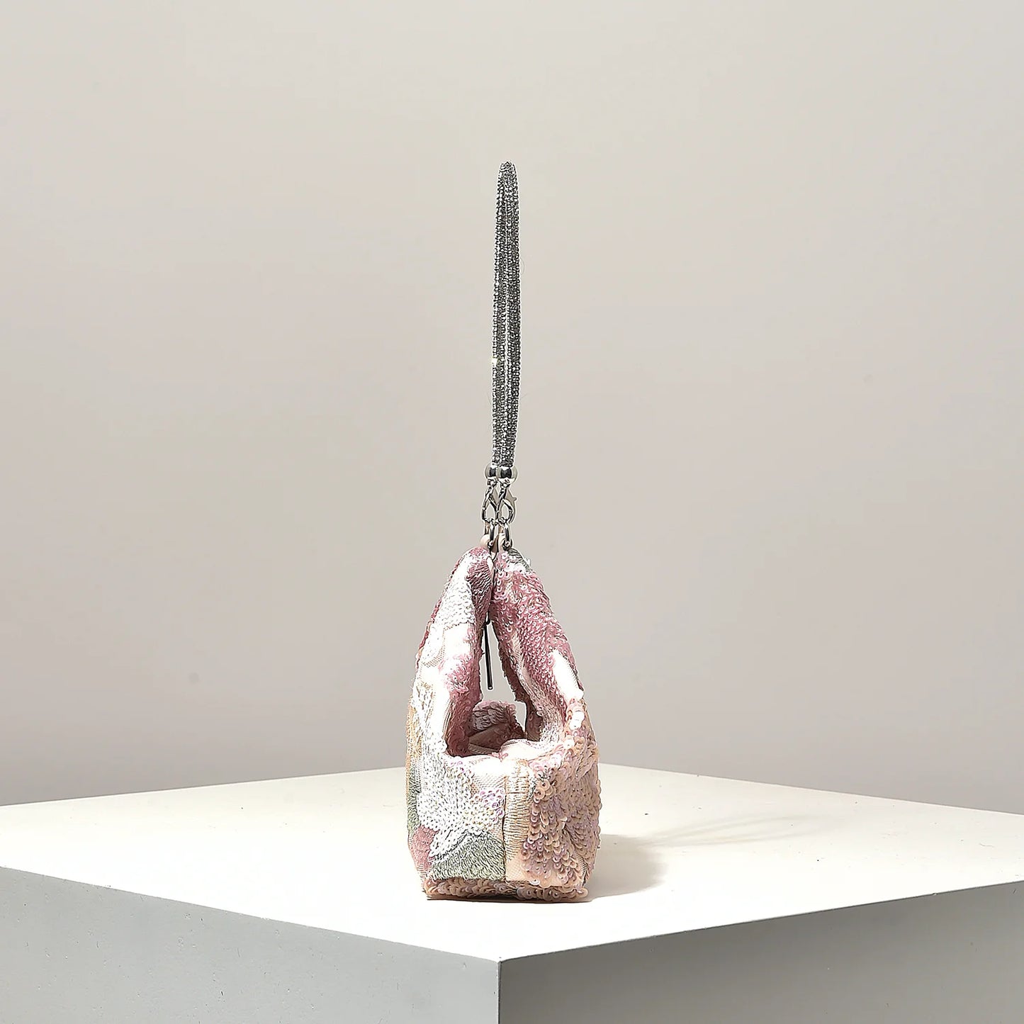 Floral Sequin Clutch Bag – Embroidery Wristlet Purse for Prom & Gala