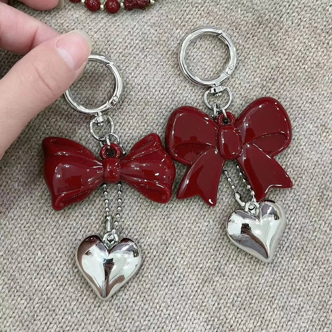 Heart Bow Keychain Bag Charm – Cute Acrylic Pendant for Women