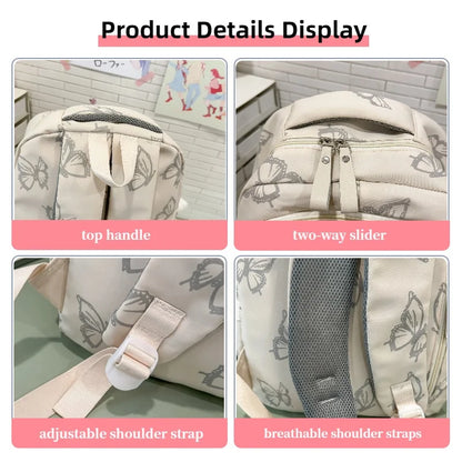 Butterfly Print Backpack – Large Capacity with Multiple Pockets