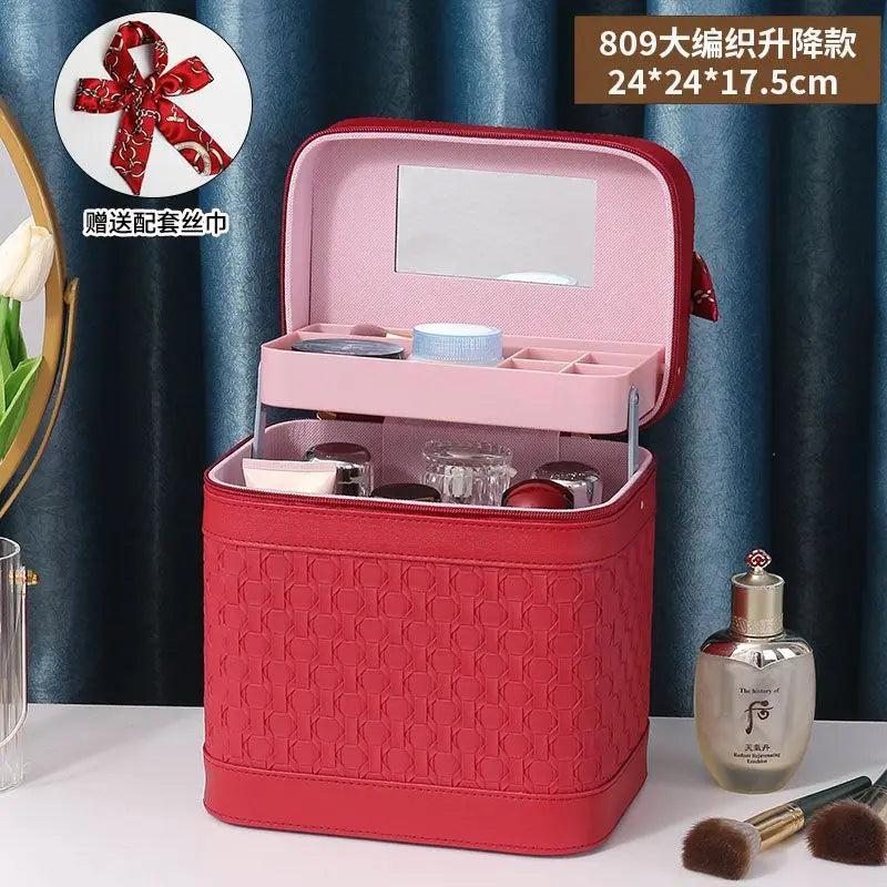 Large Makeup Organizer Box for Women – Professional Cosmetic Case with Mirror