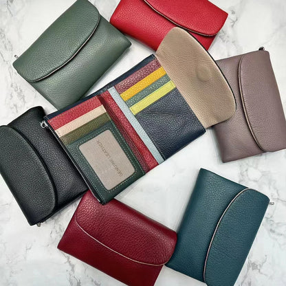 Genuine Leather Women's Short Wallet with Rainbow Interior