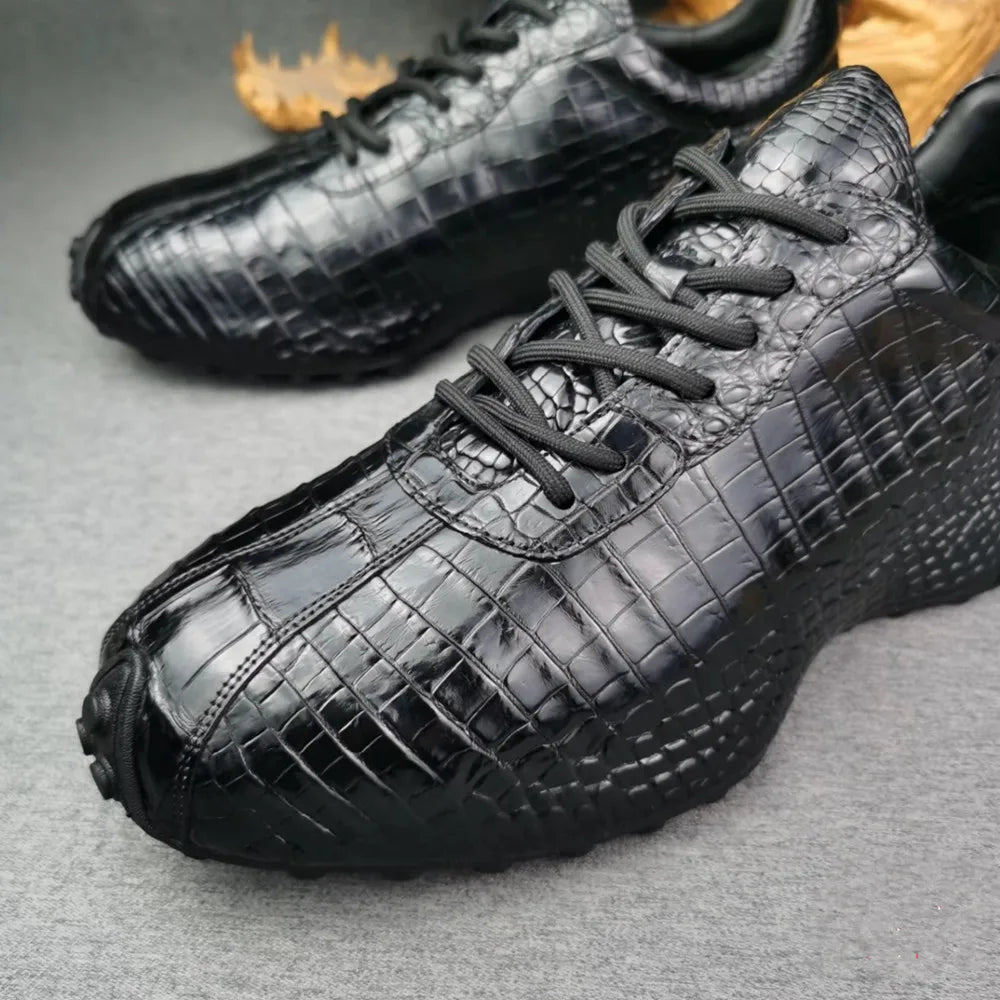 Crocodile Leather Sneakers Men – Genuine Black Exotic Luxury Shoes