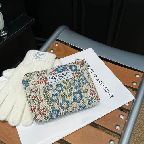 Floral Embroidery Canvas Cosmetic Bag – Korean Travel Makeup Organizer