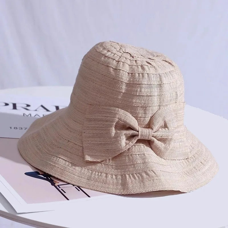 Women's Wide Brim Sun Hat with Bow – Foldable UV Protection