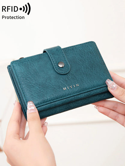 RFID Blocking Women's Trifold Wallet – Retro PU Leather Multi-Card Slot
