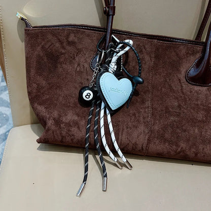 Heart Shaped Leather Keychain Bag Charm with Tassel
