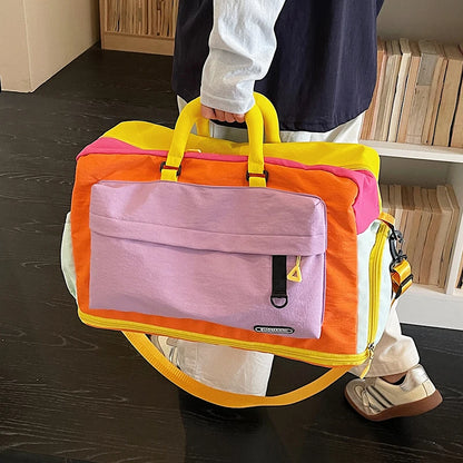 Gym Duffle Bag with Shoe Compartment – Color Block Travel Tote
