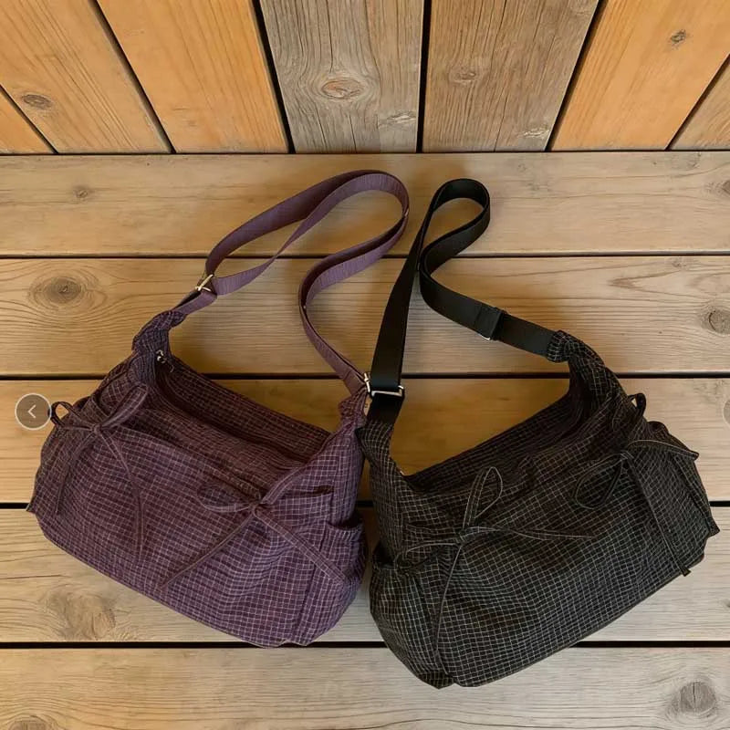 Retro Grid Shoulder Bag – Large Capacity Korean Crossbody