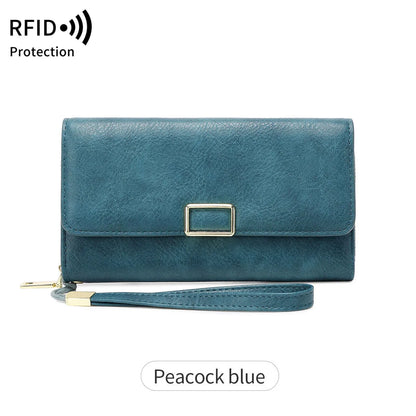 RFID Blocking Trifold Wallet for Women – Vintage Multifunction Long Cardholder