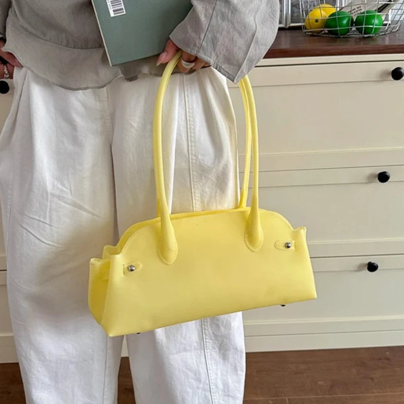 Women's PVC Shoulder Bag Solid Color Casual Tote Handbag