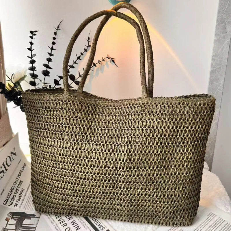 Woven Straw Tote Bag – Large Beach Shoulder Bag for Women