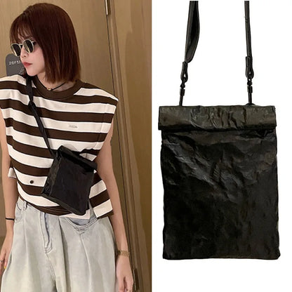 Korean Pleated Leather Crossbody Bag – Trendy Folding Square Phone Bag