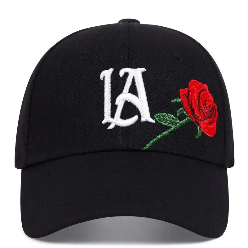 LA Rose Embroidery Baseball Cap – Adjustable Snapback Hat for Men & Women