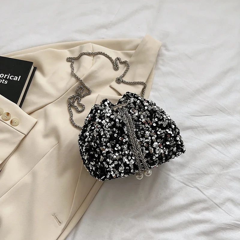 Sequin Bucket Bag Women Crossbody Chain Shoulder Bag