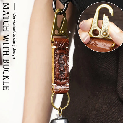 Genuine Leather Car Keychain – Handmade Embossed Key Ring