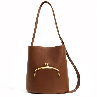Vintage Large Capacity Buckets Bag Designer Kisslock Pockets Deco Women Shoulder Bags Luxury Pu