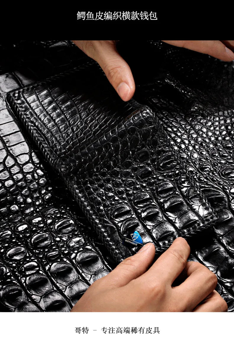 Hand-Woven Crocodile Leather Men's Bifold Wallet – 9 & 12 Card Slots