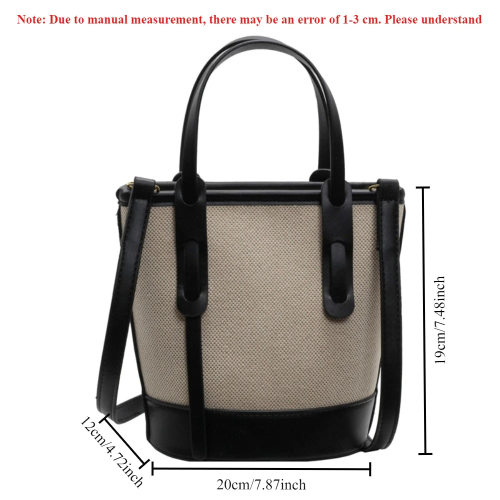 Versatile Pu Canvas Bucket Shoulder Crossbody Bags Simple Casual Sense Luxury Retro Handbags Women
