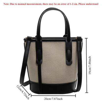 Versatile Pu Canvas Bucket Shoulder Crossbody Bags Simple Casual Sense Luxury Retro Handbags Women