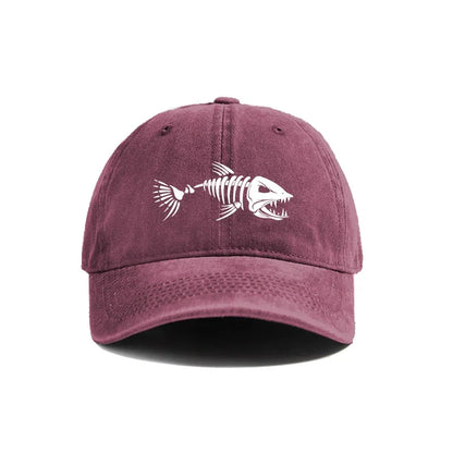 Fishbone Skeleton Baseball Cap – Distressed Dad Hat for Fishing