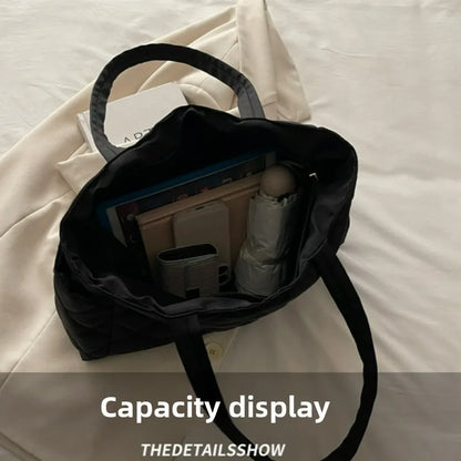 Autumn Winter Top Handle Bag Women Large Capacity Lightweight Commuting Tote Quilted Simple Texture