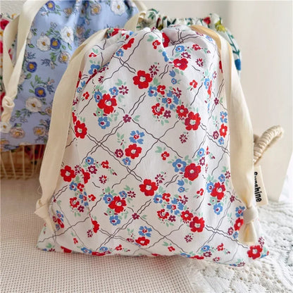 Floral Cotton Drawstring Travel Organizer Bag
