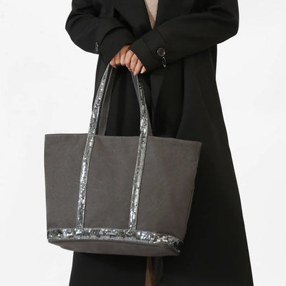Sequin Canvas Tote Bag – Large Capacity Color-Block Handbag