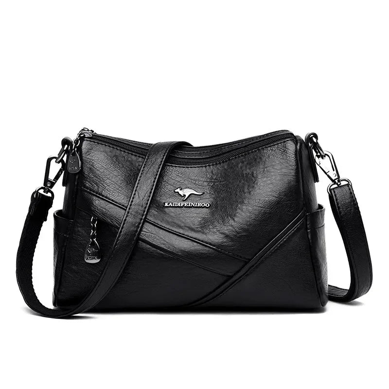 Vintage Soft Leather Crossbody Bag – Multi-Pocket Women's Shoulder Bag