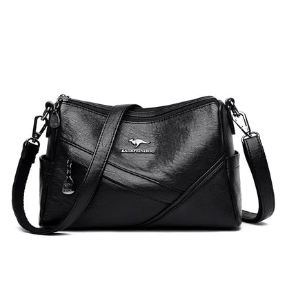 Vintage Soft Leather Crossbody Bag – Multi-Pocket Women's Shoulder Bag