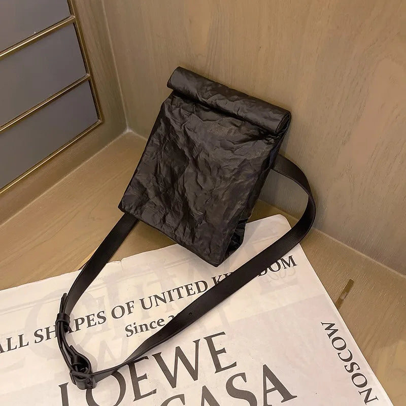 Pleated Leather Crossbody Bag – Korean Trendy Square Flap Phone Bag