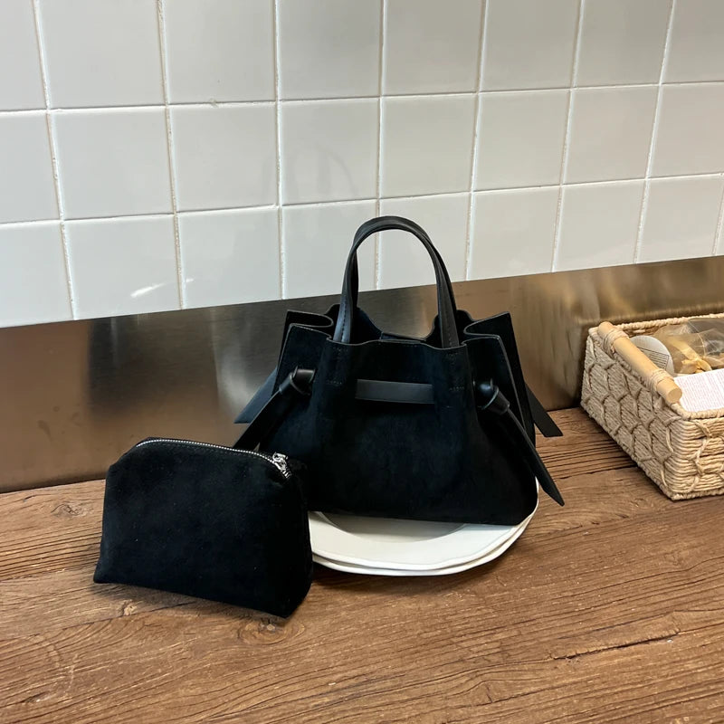 Moods Pleated Design Drawstring Bucket Cross Body Bags Women Pu Suede Shoulder Hobo Bag Small Size