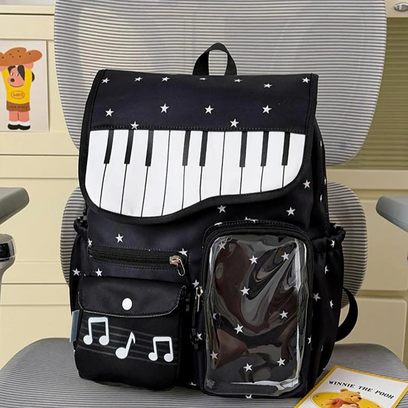 Kawaii Piano Key Ita Backpack with Transparent Pocket