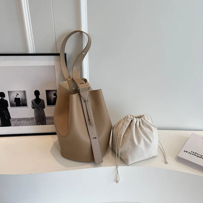 Moods Retro Shoulder Bucket Bag Sets Women 2-In-1 Solid Color Large Capacity Cross Body Shopper